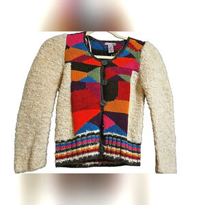 H&M Wool/mohair cardigan sweater with colorful patchwork.Circa 2009. Size 2 NWT